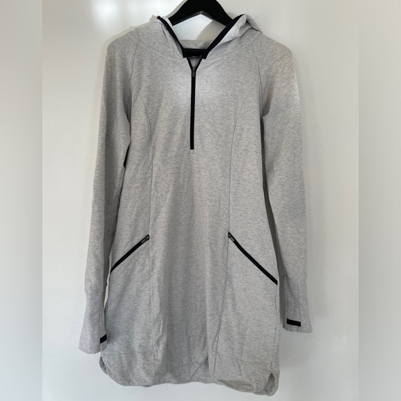 Athleta Light Gray Long Sleeve Hoodie Dress - Picture 2 of 4